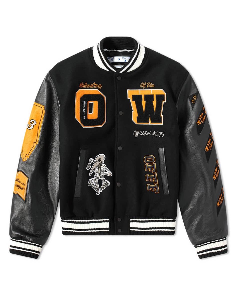 Vestes Vlone Off-White Cuir Varsity Blanche Noir Hommes | PPQK-10920116