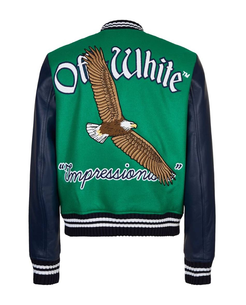 Vestes Vlone Off-White Eagle Logo Cuir Sleeve Varsity Vert Hommes | YKQT-17403100