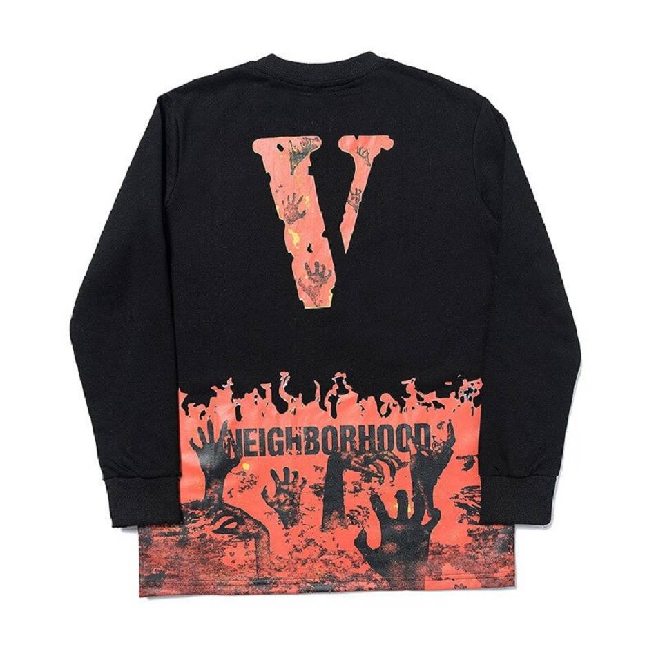 Manche longue Vlone Neighborhood Crewneck Noir Rouge Hommes | NPEW-73676089