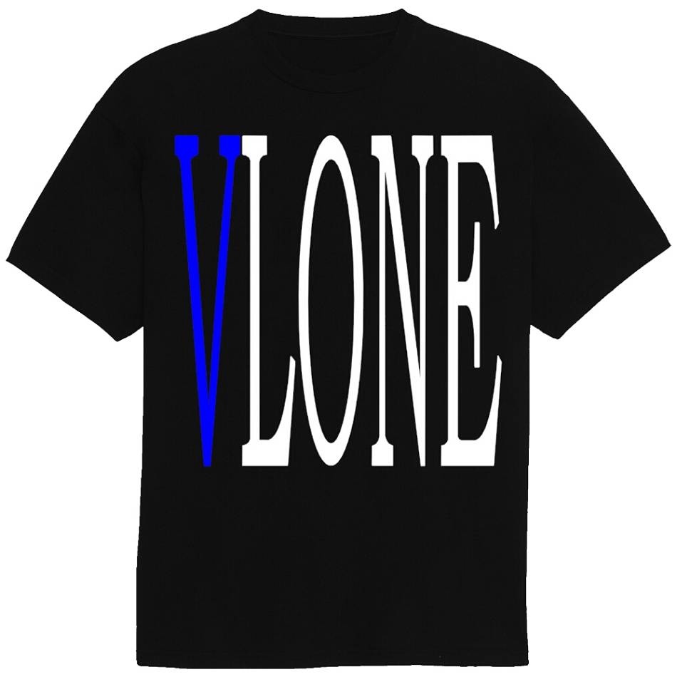 T Shirts Vlone Blue V Printed Noir Hommes | PNXV-72660100