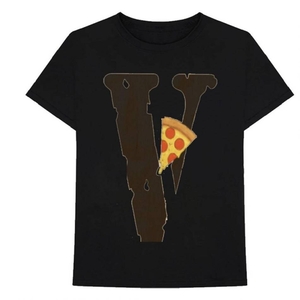 T Shirts Vlone Pizza Slice Logo Noir Hommes | SOKT-85287948