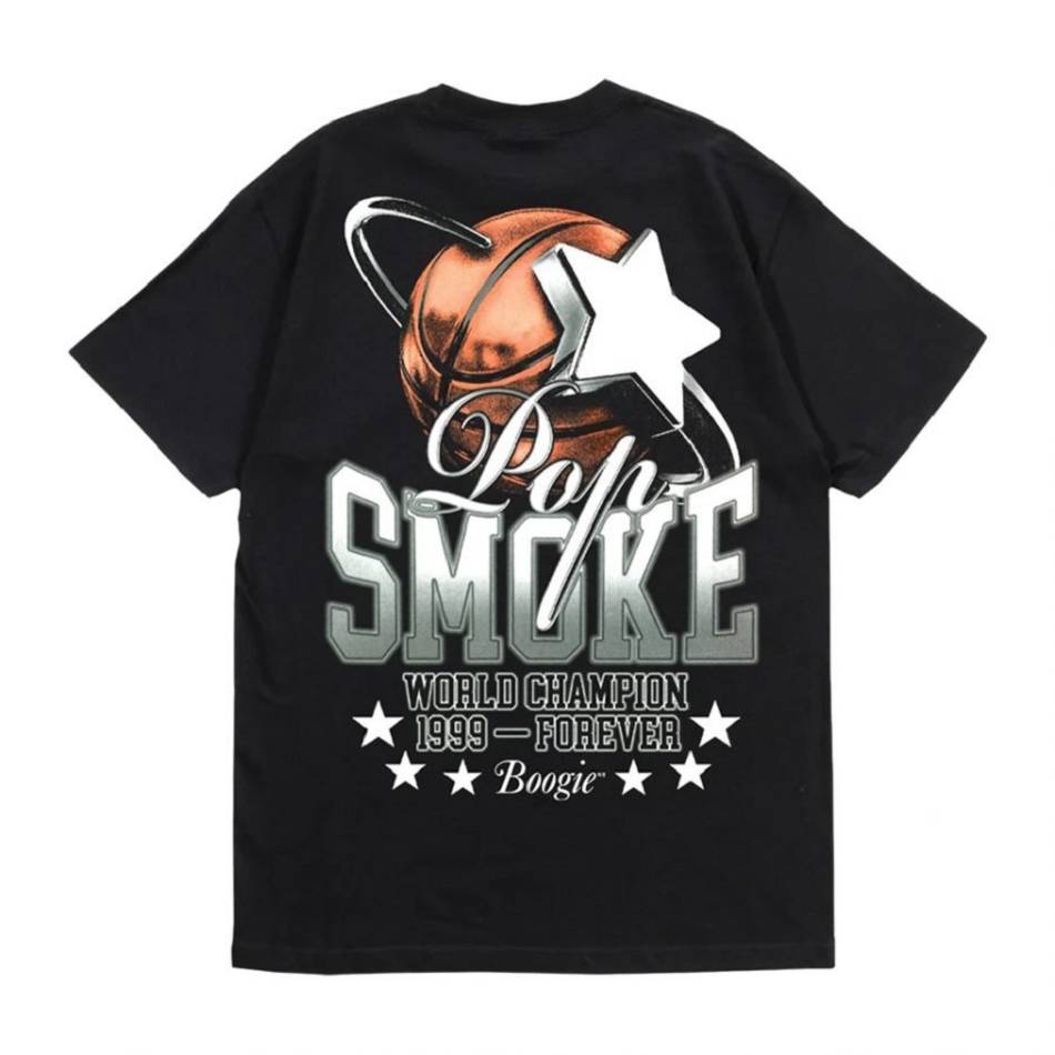 T Shirts Vlone Pop Smoke World Champion Noir Hommes | WOHG-22244328