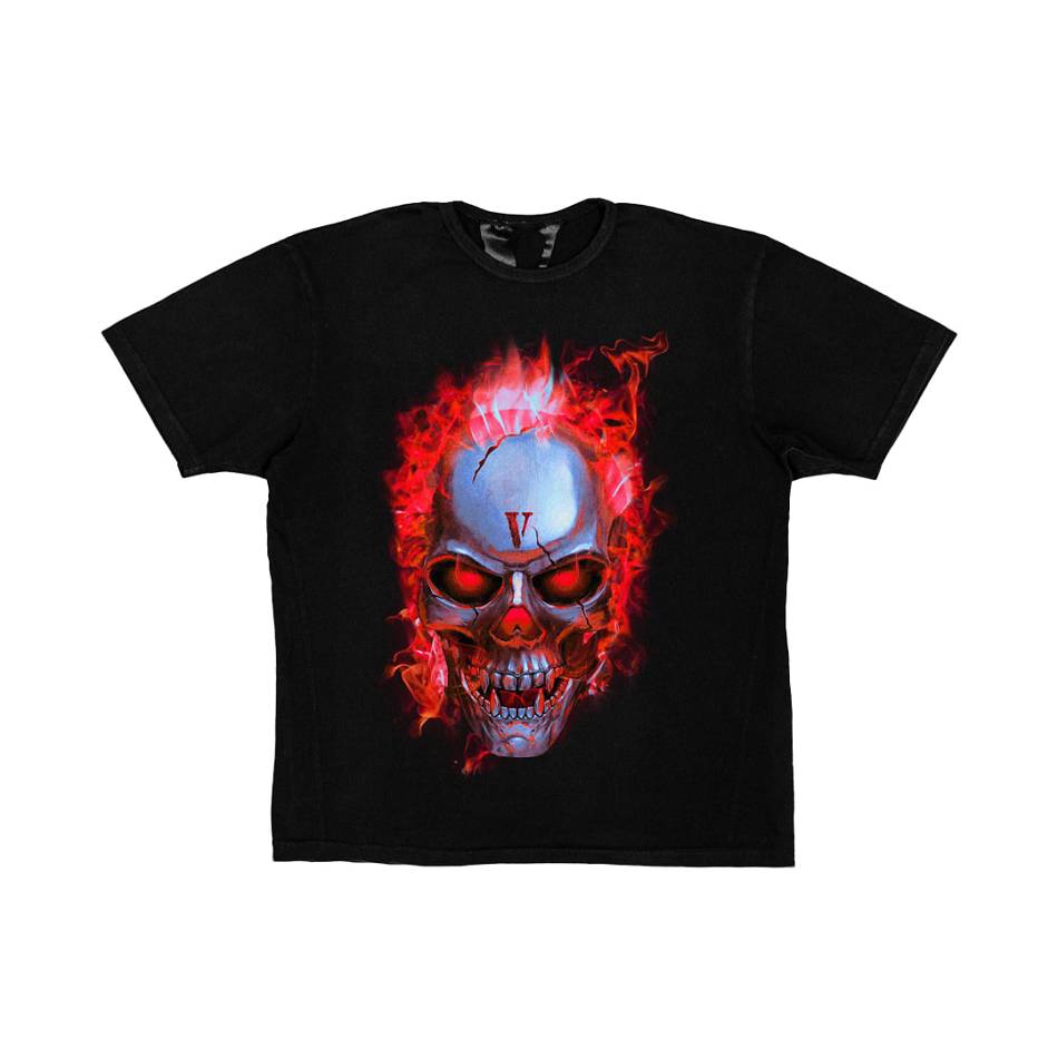 T Shirts Vlone Skully Flame Rouge Noir Hommes | WDNN-77765021