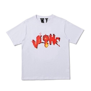 T Shirts Vlone Halloween Flaming Pumpkin Blanche Hommes | ZBZC-18763945