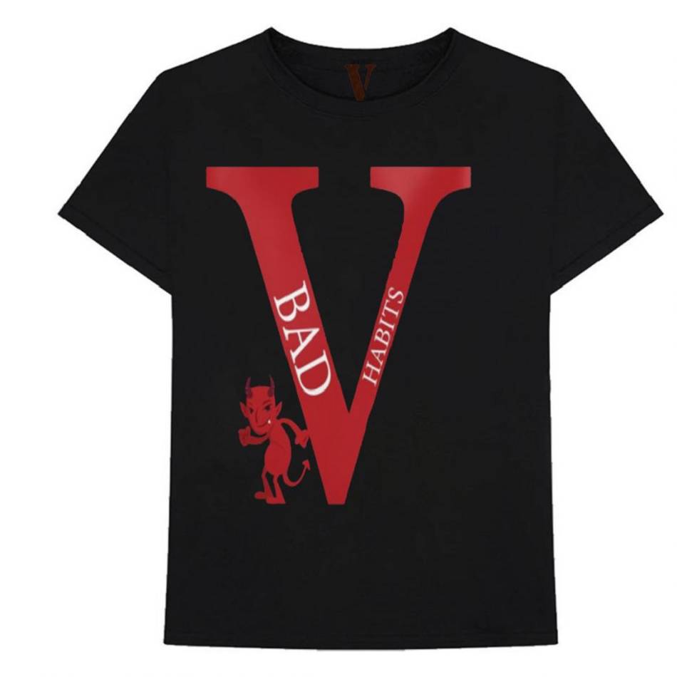 T Shirts Vlone Bad Habits Noir Hommes | HHOR-36600427