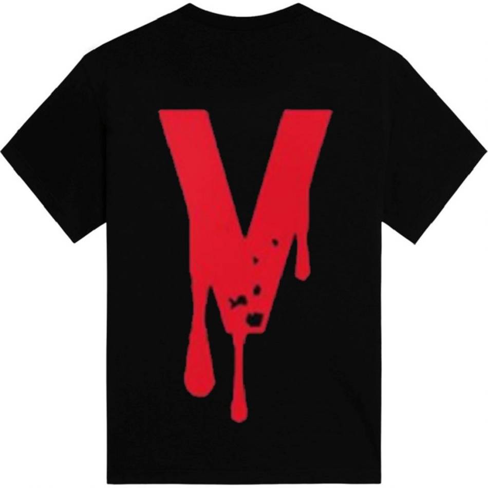 T Shirts Vlone Blood Noir Hommes | ZORY-24976114