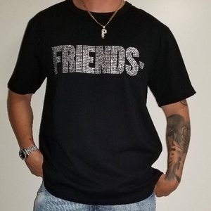 VLONE FRIENDS Vlone Crystal Diamond Friends T-Shirt Plus Noir Unisex | SDON-34022754