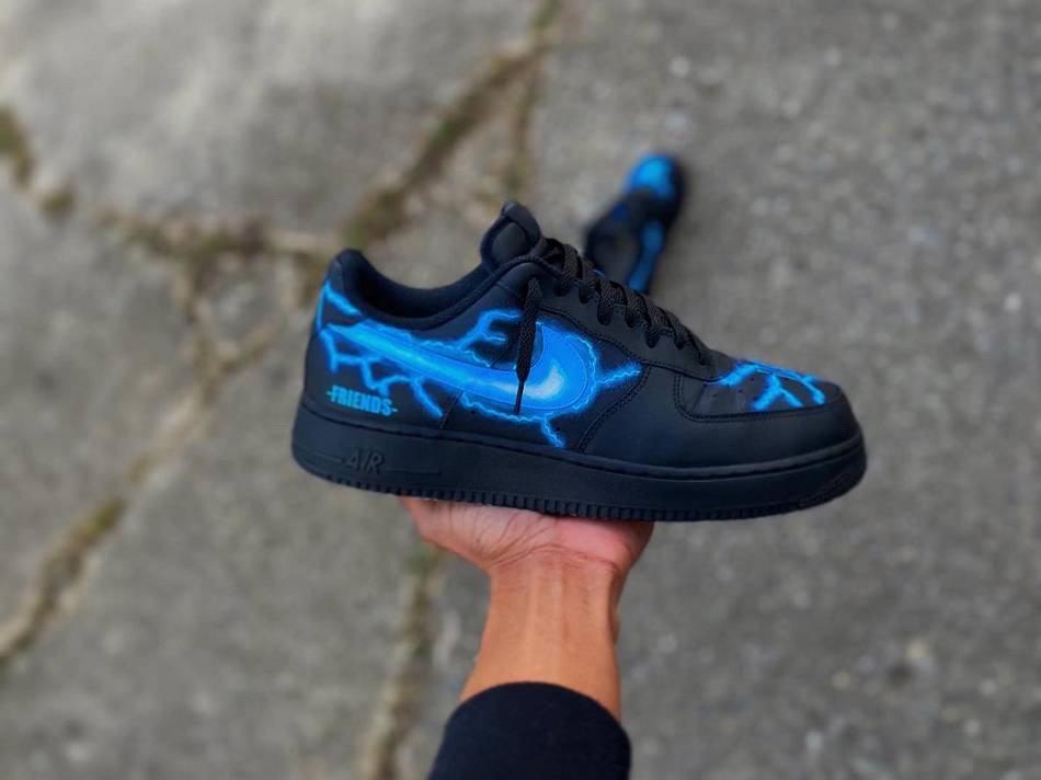 Chaussures Vlone VLONE Custom lighting Air Force Plus Noir Bleu Unisex | JKQI-94383184