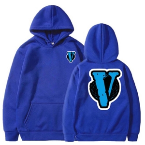 Sweat à Capuche Vlone World V Printed Bleu Hommes | DDAO-06717838