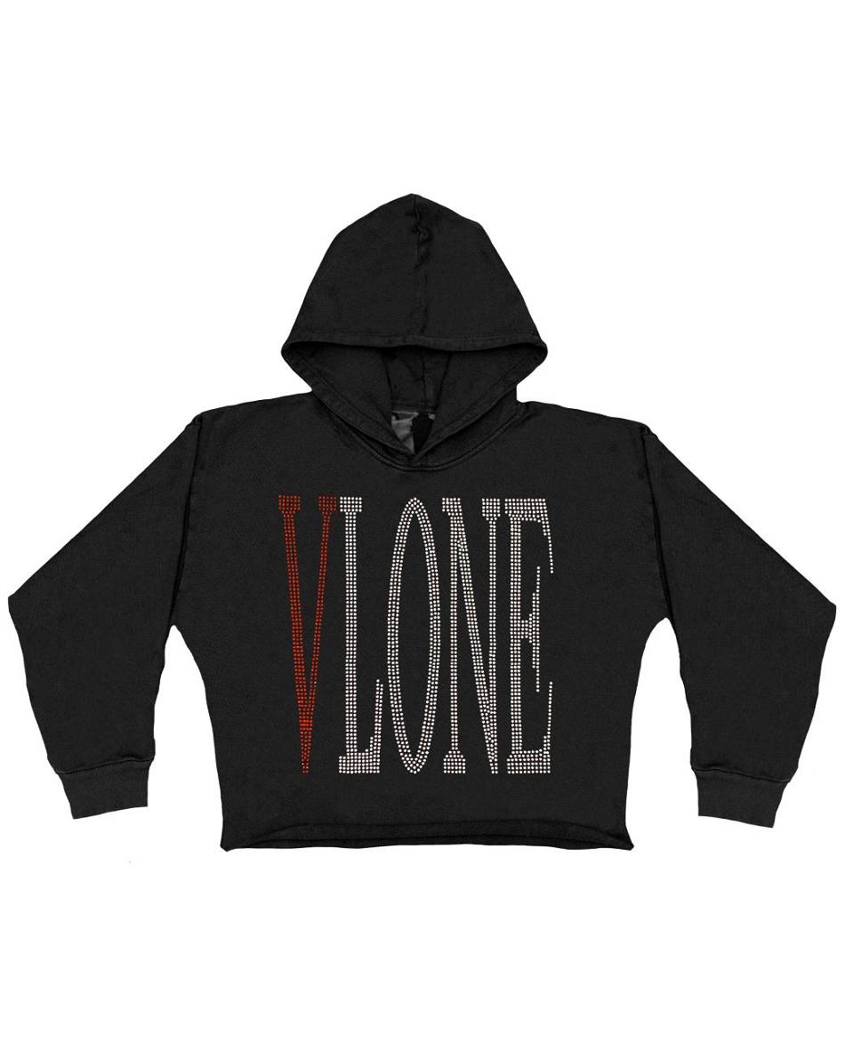 Sweat à Capuche Vlone Staple Rhinestone Noir Hommes | LYCI-00495090