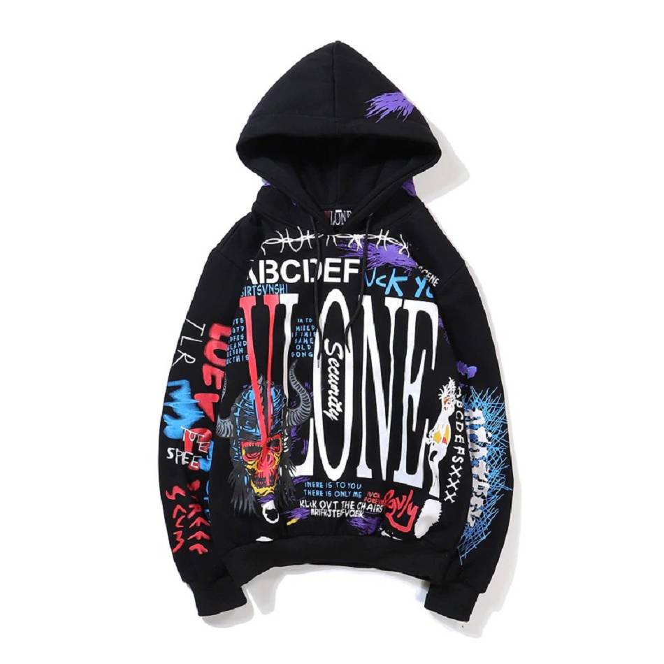 Sweat à Capuche Vlone Graffiti Noir Hommes | IQOI-60015138