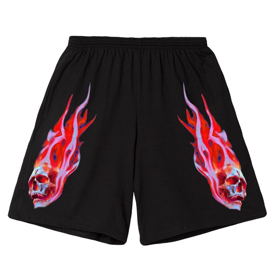 Shorts Vlone Skully Red Flame Rouge Noir Hommes | RZUF-41294878