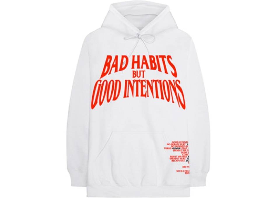 Nav Vlone Bad Habits But Good Intentions Hoodie Collaboration rappeurs Blanche Unisex | LMGO-67101954