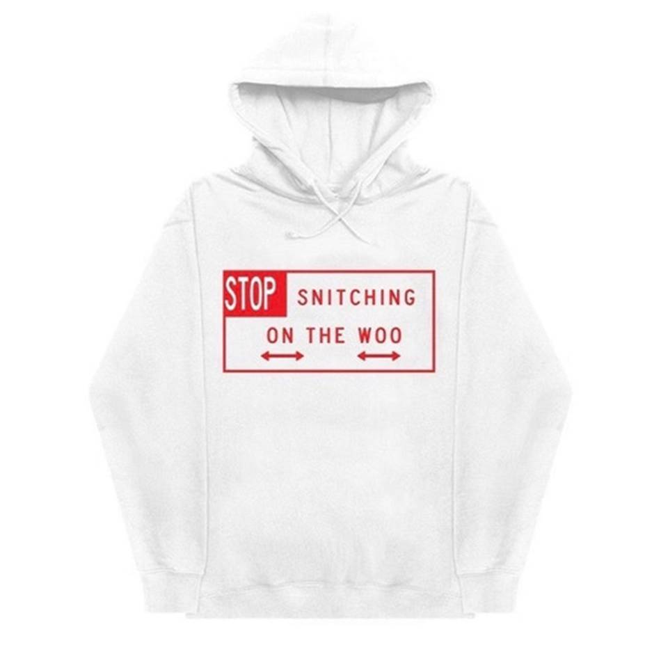 Pop-Smoke Vlone Stop Snitching Hoodie Collaboration rappeurs Blanche Unisex | CYRW-94078574