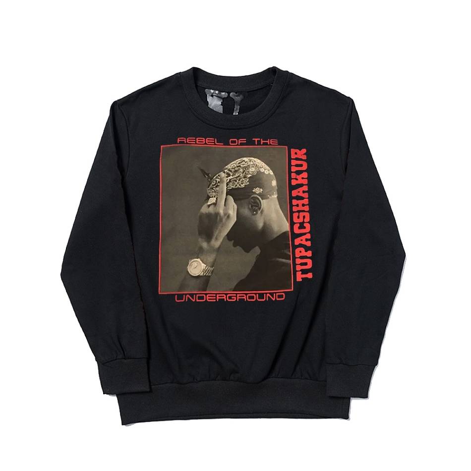 Tupac-Shakur Vlone Rebel Of The Underground Sweatshirt Collaboration rappeurs Noir Unisex | UYRT-88594337