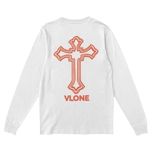 Tupac-Shakur Vlone Cross Long Sleeve Collaboration rappeurs Blanche Unisex | EAPD-18365641