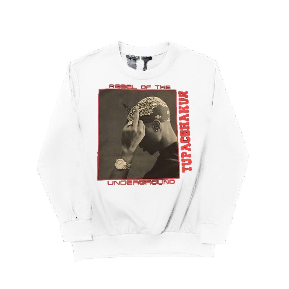 Tupac-Shakur Vlone Rebel Of The Underground Sweatshirt Collaboration rappeurs Blanche Unisex | JSML-42457544