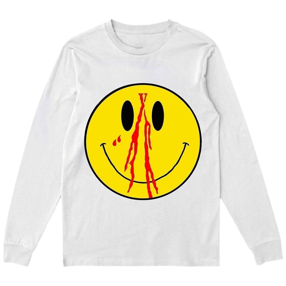 Manche longue Vlone Blood Smiley Face Vente chaude Blanche Unisex | ZDHR-37450774